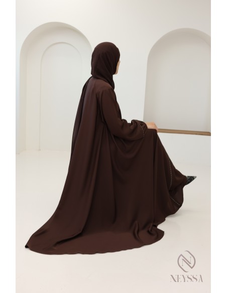 Abaya Dubaï brown puffed sleeves, mother/daughter look for Eid 2025