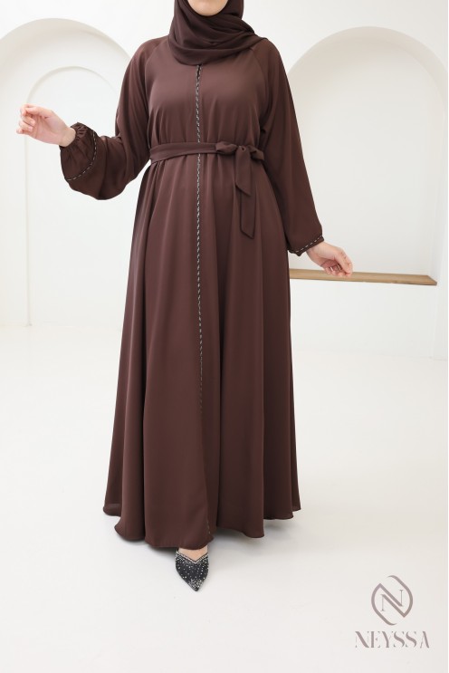 Braune Abaya Dubai mit Puffärmeln, Mutter/Tochter-Look für Eid 2025