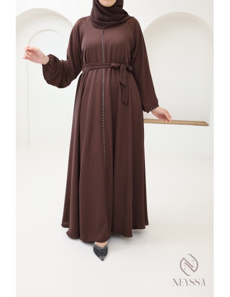 Braune Abaya Dubai mit Puffärmeln, Mutter/Tochter-Look für Eid 2025