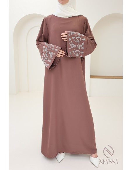 Abaya long straight cut wide sleeves with rhinestones, Eid outfit
