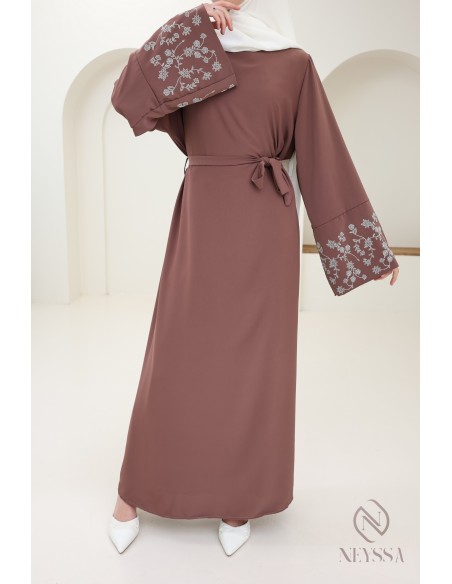 Abaya long straight cut wide sleeves with rhinestones, Eid outfit