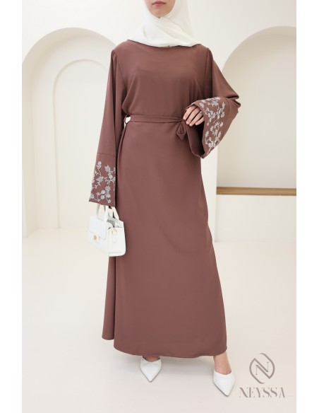 Abaya long straight cut wide sleeves with rhinestones, Eid outfit