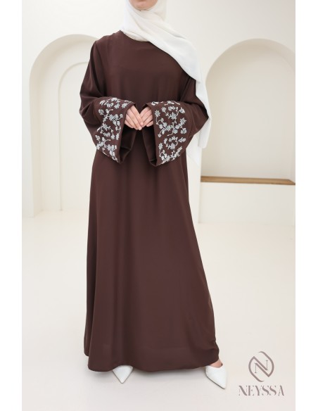 Abaya long straight cut wide sleeves with rhinestones, Eid outfit