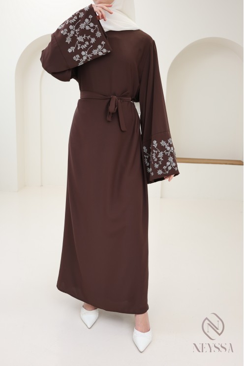 Abaya long straight cut wide sleeves with rhinestones, Eid outfit