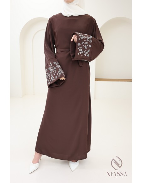 Abaya long straight cut wide sleeves with rhinestones, Eid outfit