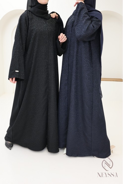 Abaya kimono Dubai with floral embroidery veiled woman, hijab