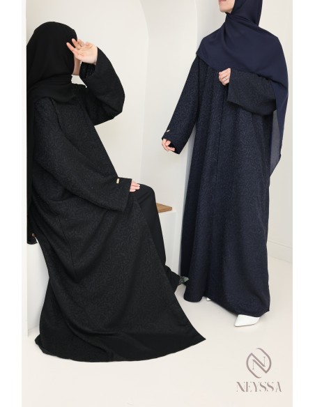 Abaya kimono Dubai with floral embroidery veiled woman, hijab