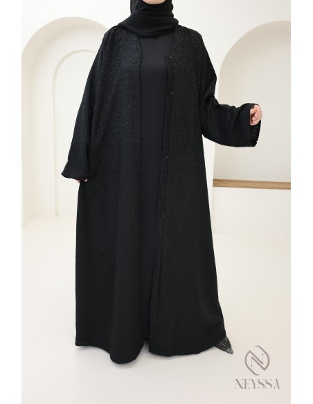 Abaya Dubai Kimono mit Blumenstickerei verschleierte Frau, Hijab.