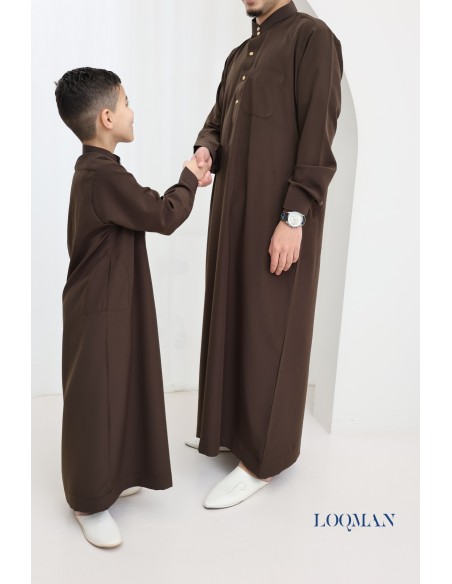 Luxury brown Emirati Qamis for men, Eid outfit idea