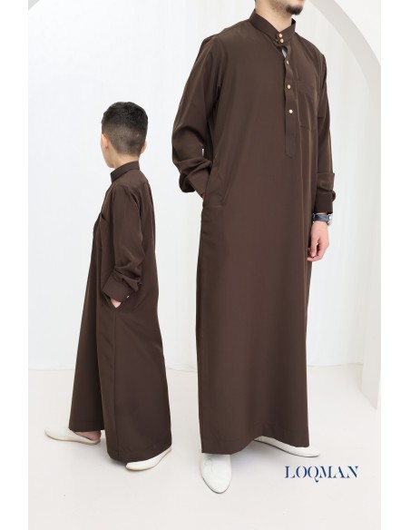 Luxury brown Emirati Qamis for men, Eid outfit idea