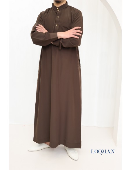 Luxury brown Emirati Qamis for men, Eid outfit idea
