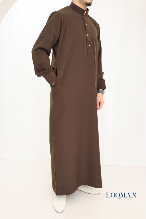 Luxury brown Emirati Qamis for men, Eid outfit idea