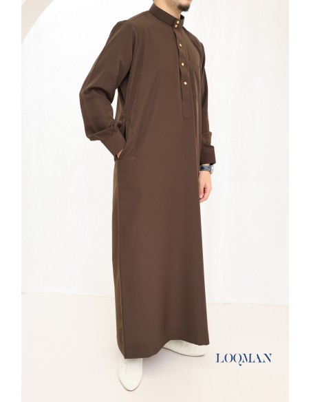 Luxury brown Emirati Qamis for men, Eid outfit idea