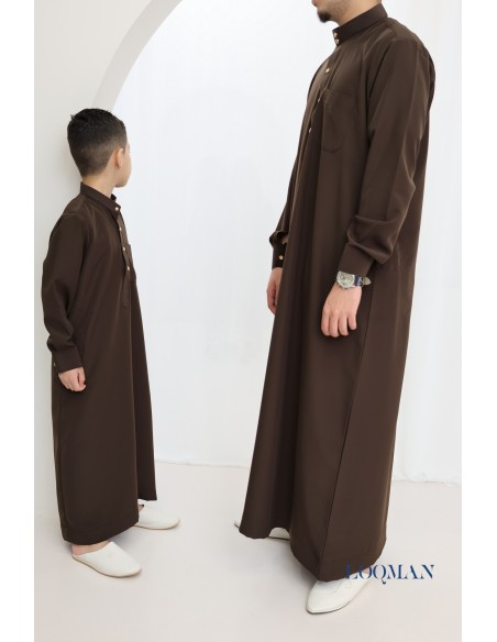 Luxury brown Emirati Qamis for men, Eid outfit idea