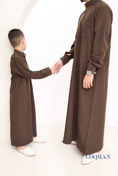 Luxury brown Emirati Qamis for men, Eid outfit idea