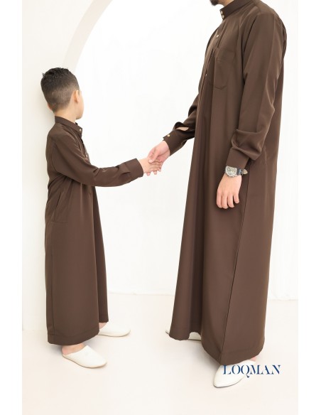 Luxury brown Emirati Qamis for men, Eid outfit idea