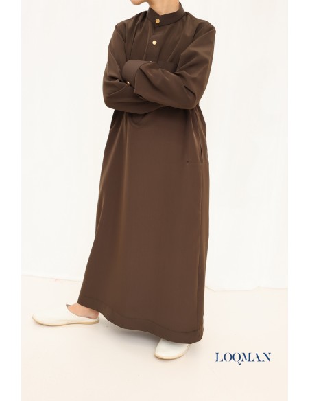 Qamis enfant marron de haute qualité avec poches, tenue garçon