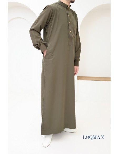 Men's high quality fabric Qamis, trendy khaki Qamis