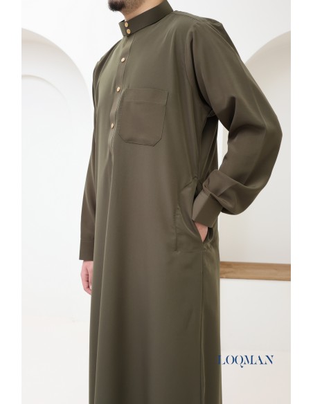 Herren-Qamis aus hochwertigem Stoff, trendige khakifarbene Qamis