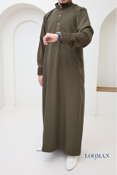 Men's high quality fabric Qamis, trendy khaki Qamis