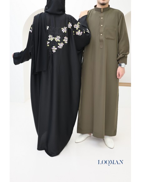 Men's high quality fabric Qamis, trendy khaki Qamis