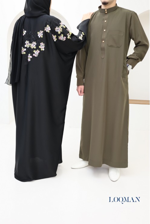 Men's high quality fabric Qamis, trendy khaki Qamis