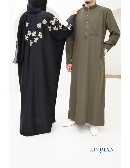 Herren-Qamis aus hochwertigem Stoff, trendige khakifarbene Qamis