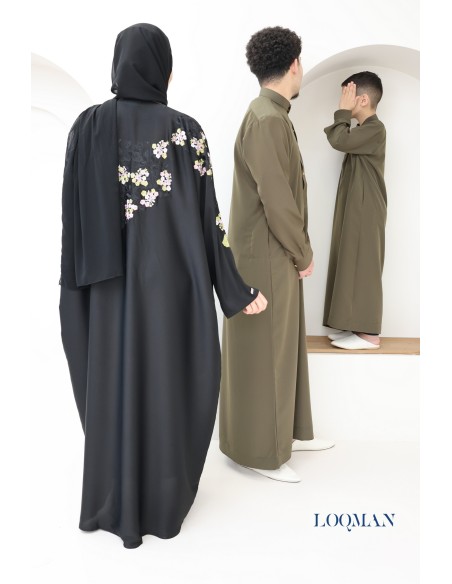 Men's high quality fabric Qamis, trendy khaki Qamis