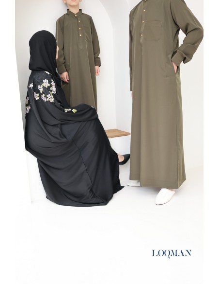 Herren-Qamis aus hochwertigem Stoff, trendige khakifarbene Qamis