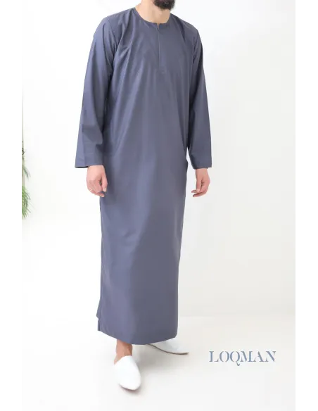 Qamis Émirati homme gris foncé, tissu léger et confortable, idée cadeau