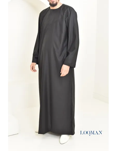 Qamis Émirati noir, tissu fluide coton, pour se rendre à la mosquée
