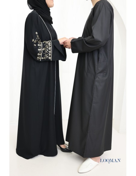 Qamis Émirati noir, tissu fluide coton, pour se rendre à la mosquée