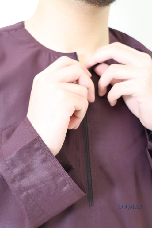 Qamis Émirati bordeaux homme, tissu fluide coton, idée cadeau