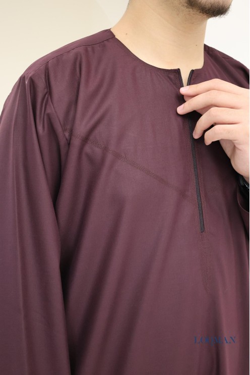 Qamis Émirati bordeaux homme, tissu fluide coton, idée cadeau