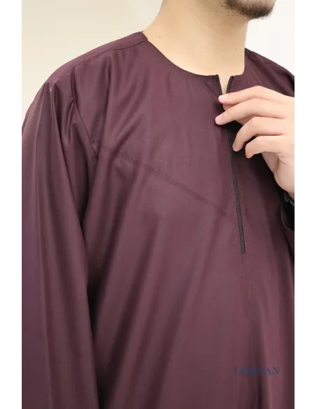 Qamis Émirati bordeaux homme, tissu fluide coton, idée cadeau