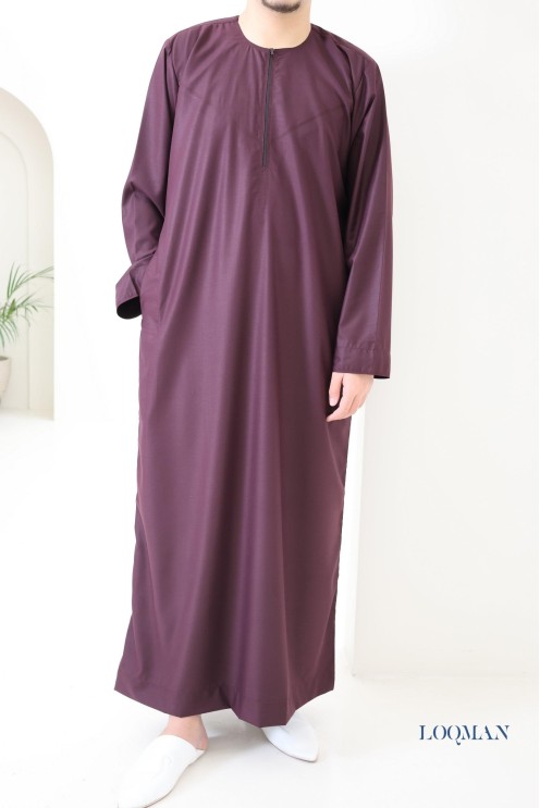 Qamis Émirati bordeaux homme, tissu fluide coton, idée cadeau