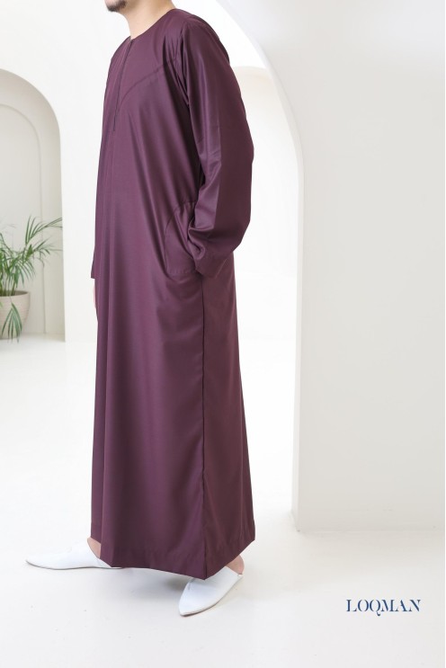 Qamis Émirati bordeaux homme, tissu fluide coton, idée cadeau