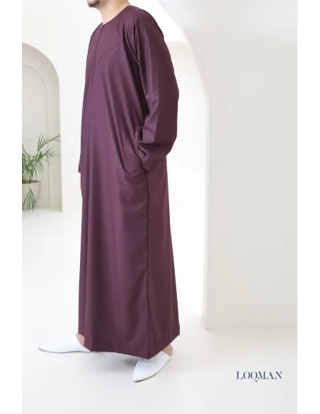 Qamis Émirati bordeaux homme, tissu fluide coton, idée cadeau