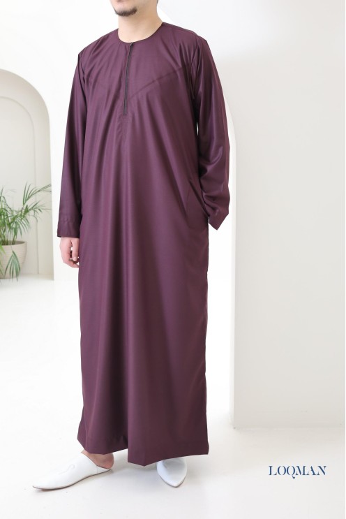 Qamis Émirati bordeaux homme, tissu fluide coton, idée cadeau