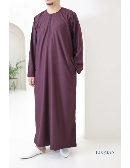 Qamis Émirati bordeaux homme, tissu fluide coton, idée cadeau