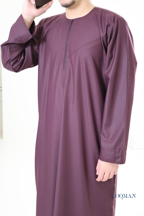 Qamis Émirati bordeaux homme, tissu fluide coton, idée cadeau
