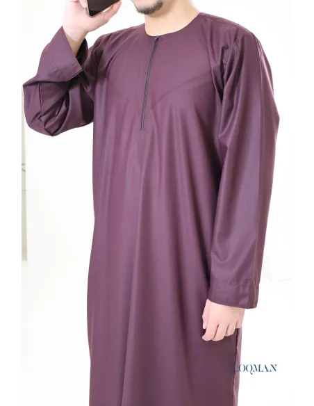 Qamis Émirati bordeaux homme, tissu fluide coton, idée cadeau