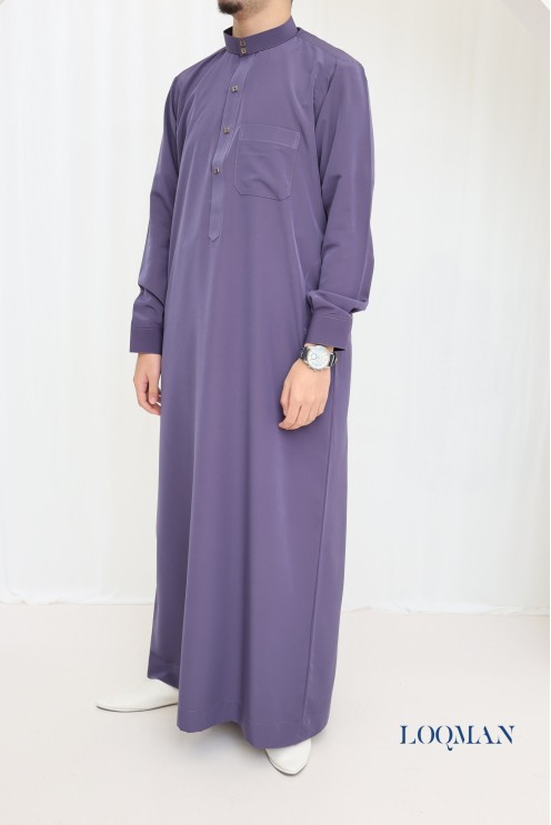 Qamis de luxe pour homme, col montant manches longues pour l'Aïd