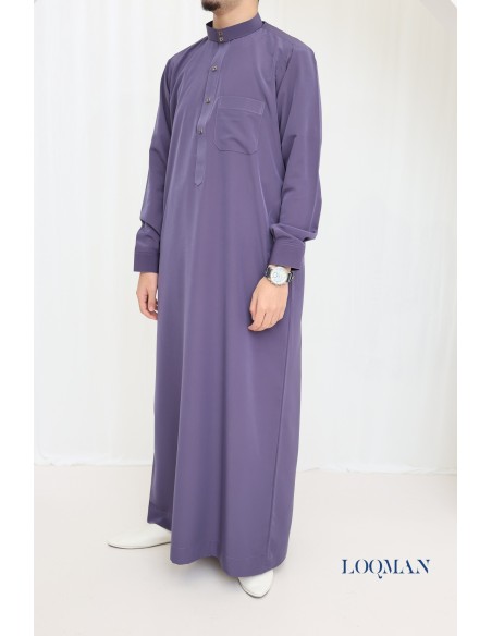Qamis de luxe pour homme, col montant manches longues pour l'Aïd