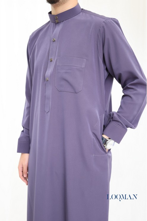 Qamis de luxe pour homme, col montant manches longues pour l'Aïd