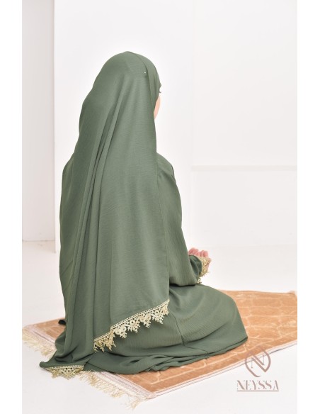 Abaya de prière à dentelles hijab intégré en jazz, femme musulmane