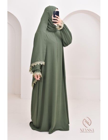 Abaya de prière à dentelles hijab intégré en jazz, femme musulmane