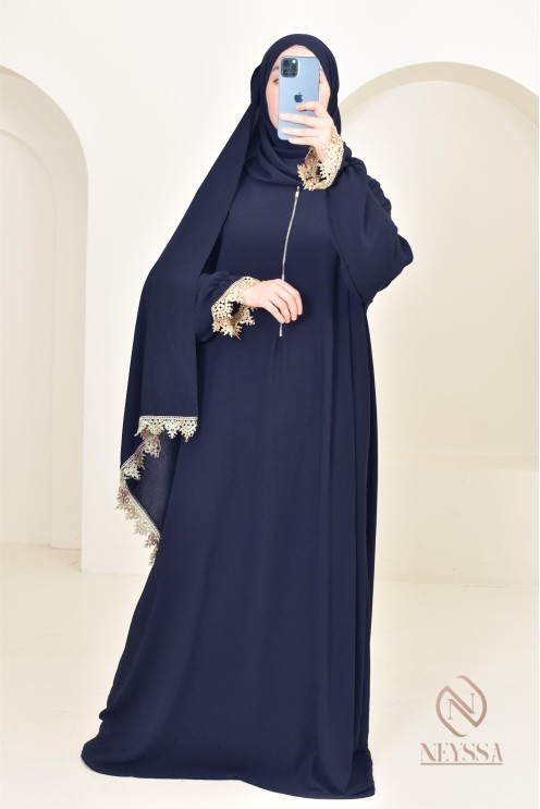 Abaya de prière à dentelles hijab intégré en jazz, femme musulmane