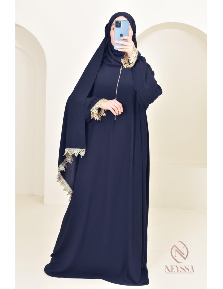 Abaya de prière à dentelles hijab intégré en jazz, femme musulmane