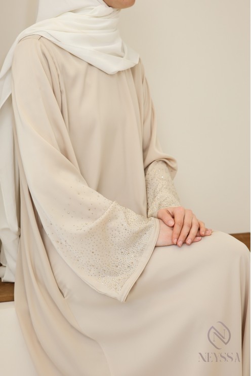 Flared abaya with rhinestone sleeves, an elegant yet modest outfit Eid